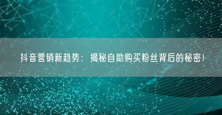 抖音营销新趋势：揭秘自助购买粉丝背后的秘密！