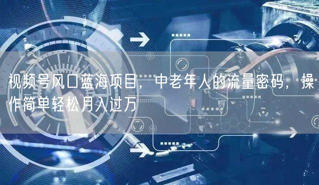 视频号风口蓝海项目，中老年人的流量密码，操作简单轻松月入过万