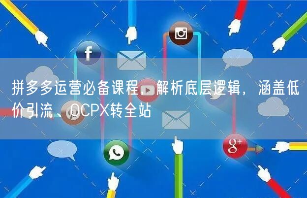 拼多多运营必备课程，解析底层逻辑，涵盖低价引流、OCPX转全站