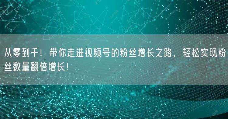 从零到千！带你走进视频号的粉丝增长之路，轻松实现粉丝数量翻倍增长！