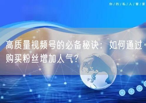 高质量视频号的必备秘诀：如何通过购买粉丝增加人气？
