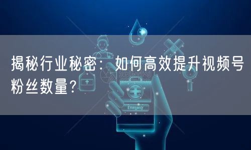揭秘行业秘密：如何高效提升视频号粉丝数量？